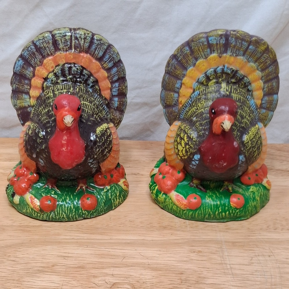 2 Vintage Thanksgiving Tom Turkey Candles Holiday Festive Fall Harvest Decor